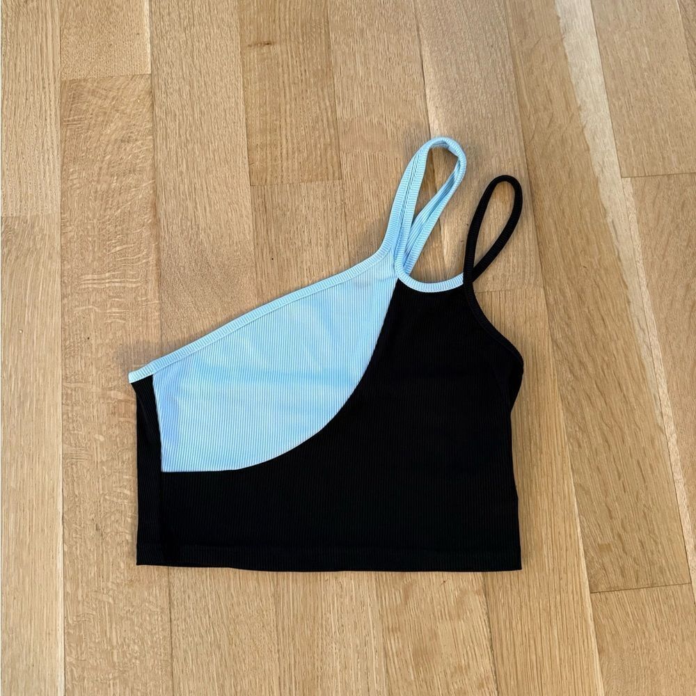 SHEIN Black and Light Blue Asymmetrical Top